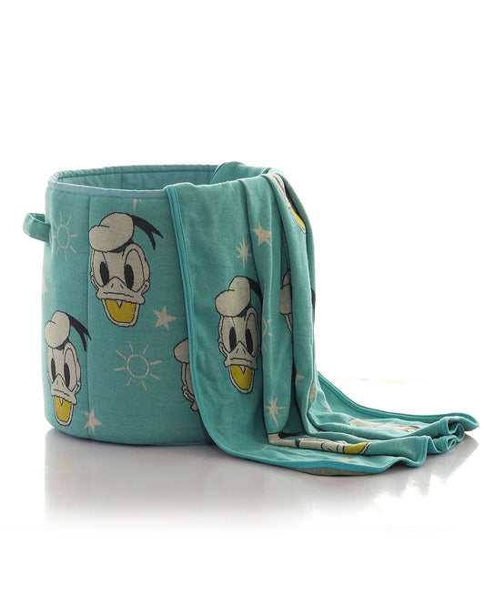 Pluchi Donald Duck Laundry Basket-With Handles-Cotton Knitted Large Basket for Clothes & Toys-Pearl Aqua