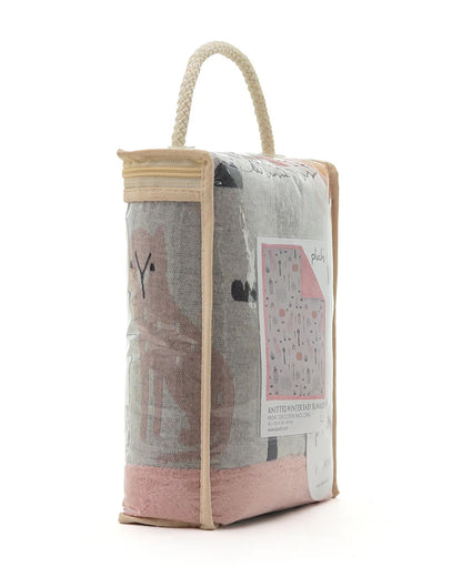 Pluchi Woodland Knitted Baby Blanket-Combed Cotton Blanket with Faux Fur Back-Pink Pearl-For Infants