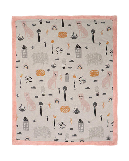 Pluchi Woodland Knitted Baby Blanket-Combed Cotton Blanket with Faux Fur Back-Pink Pearl-For Infants