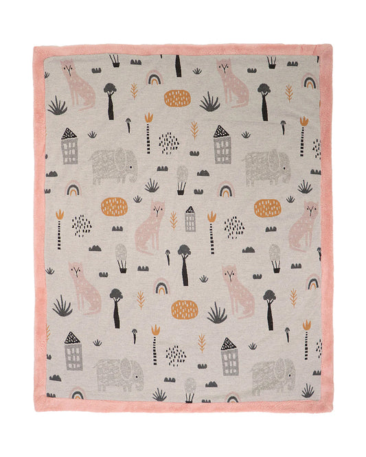 Pluchi Woodland Knitted Baby Blanket-Combed Cotton Blanket with Faux Fur Back-Pink Pearl-For Infants