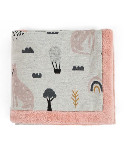 Pluchi Woodland Knitted Baby Blanket-Combed Cotton Blanket with Faux Fur Back-Pink Pearl-For Infants