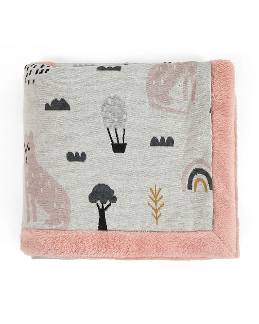 Pluchi Woodland Knitted Baby Blanket-Combed Cotton Blanket with Faux Fur Back-Pink Pearl-For Infants