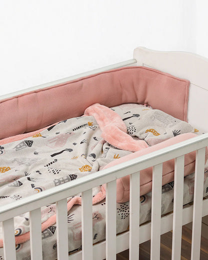 Pluchi Woodland Knitted Baby Blanket-Combed Cotton Blanket with Faux Fur Back-Pink Pearl-For Infants