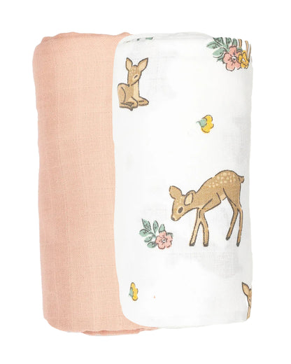 BeeLittle Organic Muslin Swaddles-Peach Mania & Bambi Love-Pack of 2-Infant Wraps