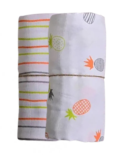 BeeLittle Organic Muslin Swaddles-Pineapple Vibes & Solid Stripes-Pack of 2-Infant Wraps