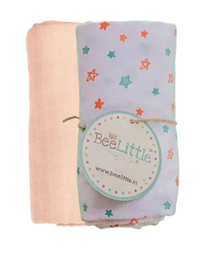 BeeLittle Organic Muslin Swaddles-Twinkle Twinkle & Peach Mania-Pack of 2-Infant Wraps