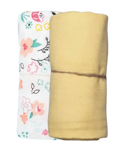 BeeLittle Organic Muslin Swaddles-Cherry Blossom & Yellow-Pack of 2-Infant Wraps