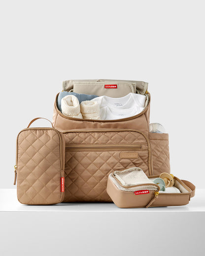 Skip Hop Forma Diaper Bag-Backpack-With Changing Pad-Extra Wide Opening & Lightweight Quilted Design-Camel