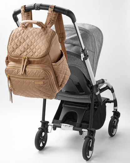 Skip Hop Forma Diaper Bag-Backpack-With Changing Pad-Extra Wide Opening & Lightweight Quilted Design-Camel