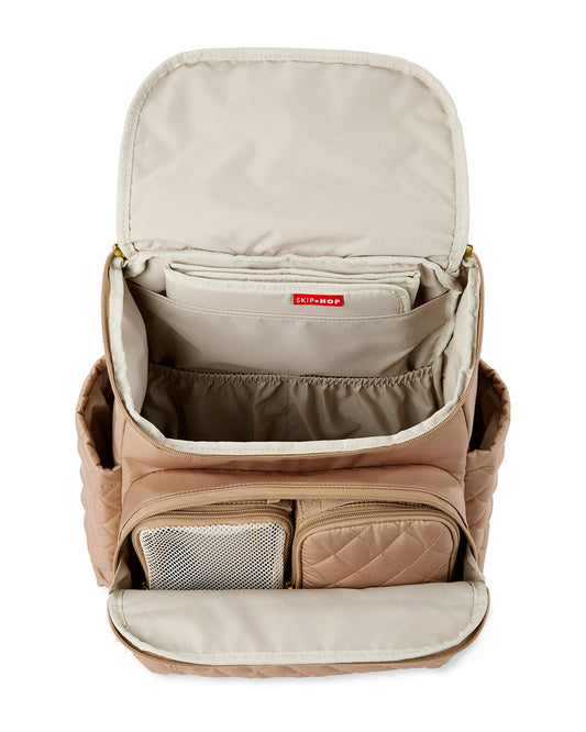 Skip Hop Forma Diaper Bag-Backpack-With Changing Pad-Extra Wide Opening & Lightweight Quilted Design-Camel