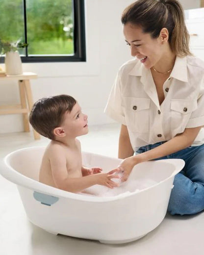 Skip Hop Wave 4 in 1 Baby Bath Tub-With Sling Bather & Sit-Up Support Insert-0 to 24M-Blue & White