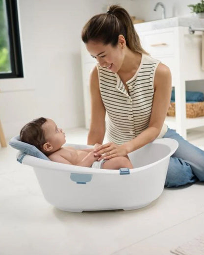 Skip Hop Wave 4 in 1 Baby Bath Tub-With Sling Bather & Sit-Up Support Insert-0 to 24M-Blue & White