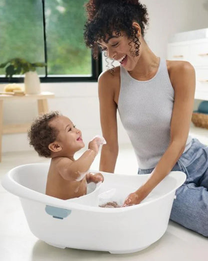 Skip Hop Wave 4 in 1 Baby Bath Tub-With Sling Bather & Sit-Up Support Insert-0 to 24M-Blue & White