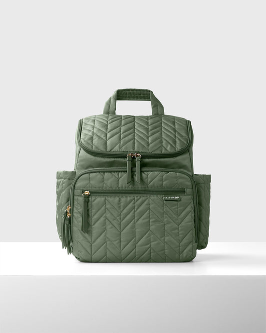 Skip Hop Forma Diaper Bag-Backpack-With Changing Pad-Extra Wide Opening & Lightweight Quilted Design-Sage