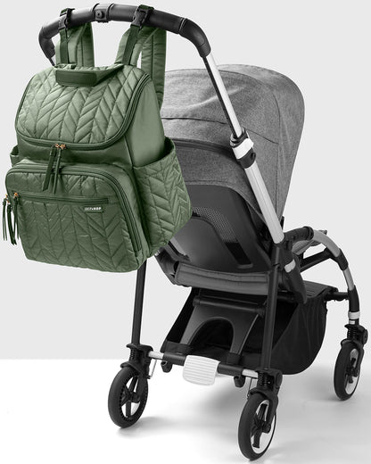 Skip Hop Forma Diaper Bag-Backpack-With Changing Pad-Extra Wide Opening & Lightweight Quilted Design-Sage