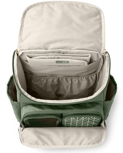 Skip Hop Forma Diaper Bag-Backpack-With Changing Pad-Extra Wide Opening & Lightweight Quilted Design-Sage