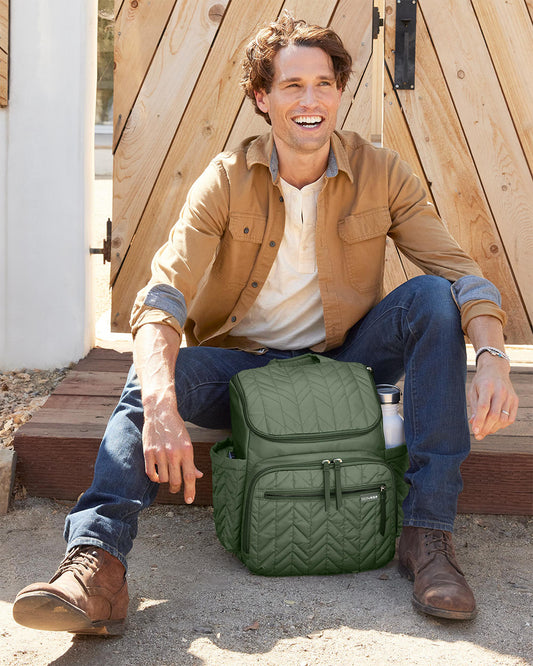 Skip Hop Forma Diaper Bag-Backpack-With Changing Pad-Extra Wide Opening & Lightweight Quilted Design-Sage