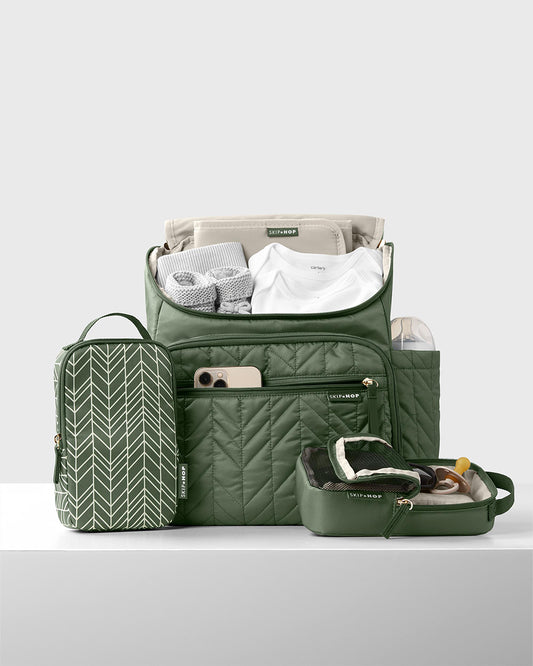 Skip Hop Forma Diaper Bag-Backpack-With Changing Pad-Extra Wide Opening & Lightweight Quilted Design-Sage