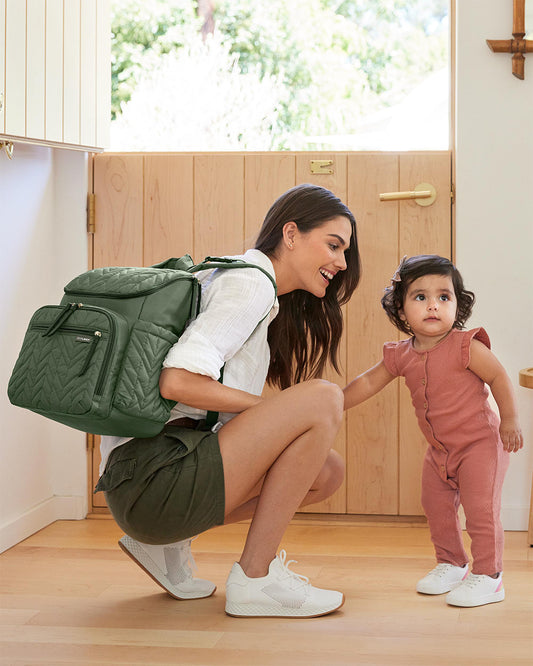 Skip Hop Forma Diaper Bag-Backpack-With Changing Pad-Extra Wide Opening & Lightweight Quilted Design-Sage