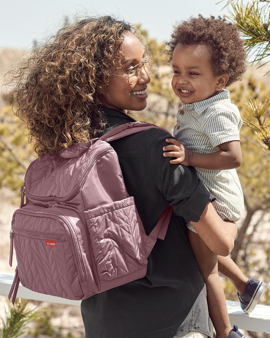 Skip Hop Forma Diaper Bag-Backpack-With Changing Pad-Extra Wide Opening & Lightweight Quilted Design-Mauve