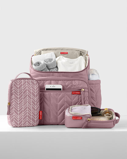 Skip Hop Forma Diaper Bag-Backpack-With Changing Pad-Extra Wide Opening & Lightweight Quilted Design-Mauve