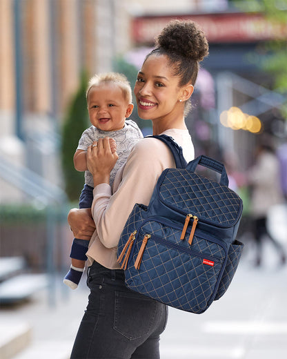 Skip Hop Forma Diaper Bag-Backpack-With Changing Pad-Extra Wide Opening & Lightweight Quilted Design-Navy