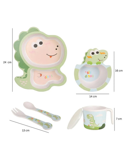 Earthism Eco-Friendly Bamboo Fiber Meal Set-Biodegradable & Toxin Free-Baby Dino-Set of 5-For Feeding Infants