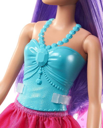 Barbie Dreamtopia Fairy Doll Purple Hair-Wearing Skirt, Clip-On Wings & Tiara-Promotes Role Play-Doll & Doll Houses-36M+