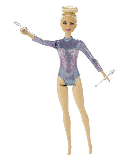 Barbie Rhythmic Gymnast Blonde Doll-Includes Colorful Metallic Leotard, 2 Clubs & Ribbon Accessory-Promotes Role Play-Doll & Doll Houses-36M+