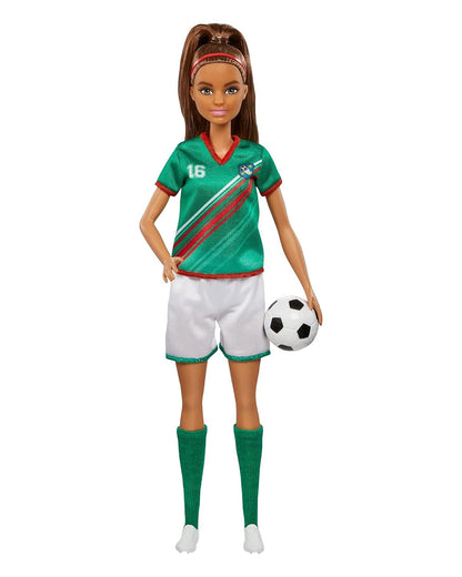 Barbie Soccer Doll, Brunette Ponytail-Includes Colorful Uniform, Soccer Ball, Cleats, Tall Socks-Promotes Role Play-Doll & Doll Houses-36M+