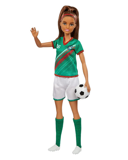 Barbie Soccer Doll, Brunette Ponytail-Includes Colorful Uniform, Soccer Ball, Cleats, Tall Socks-Promotes Role Play-Doll & Doll Houses-36M+