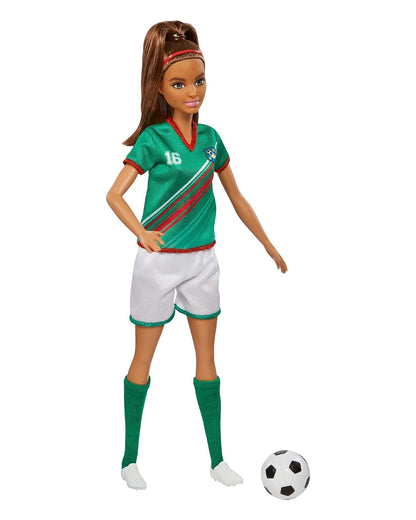 Barbie Soccer Doll, Brunette Ponytail-Includes Colorful Uniform, Soccer Ball, Cleats, Tall Socks-Promotes Role Play-Doll & Doll Houses-36M+
