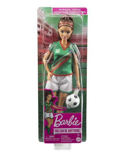 Barbie Soccer Doll, Brunette Ponytail-Includes Colorful Uniform, Soccer Ball, Cleats, Tall Socks-Promotes Role Play-Doll & Doll Houses-36M+