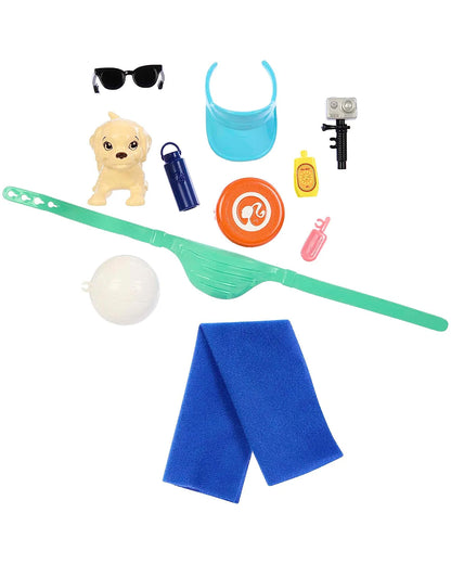 Ken Doll with Surfboard and Pet Puppy-Includes 1 Ken doll, 1 surfboard, 1 puppy figure, 1 towel and assorted accessories-Promotes Role Play-Doll & Doll Houses-36M+