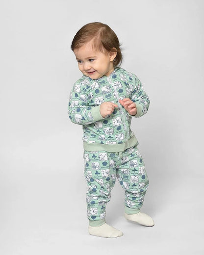 Mi Arcus Sea Green Sweatshirt & Pajama Set-Cotton Fleece-Printed-For Infants