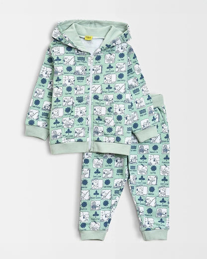 Mi Arcus Sea Green Sweatshirt & Pajama Set-Cotton Fleece-Printed-For Infants