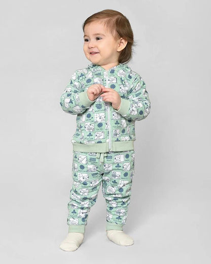 Mi Arcus Sea Green Sweatshirt & Pajama Set-Cotton Fleece-Printed-For Infants