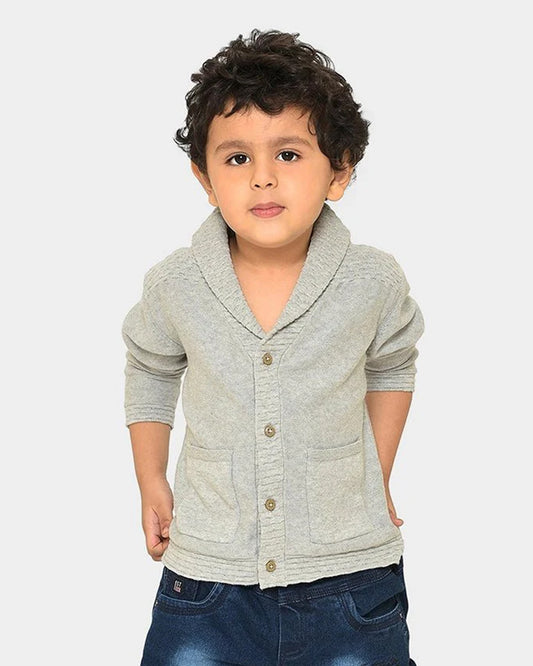 Mi Arcus Grey Winter Wear Cardigan-100% Cotton Knit-Solid-For Infants