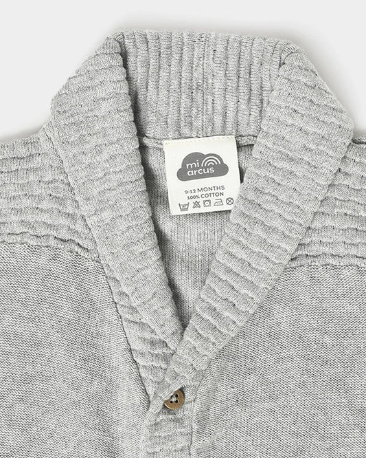 Mi Arcus Grey Winter Wear Cardigan-100% Cotton Knit-Solid-For Infants