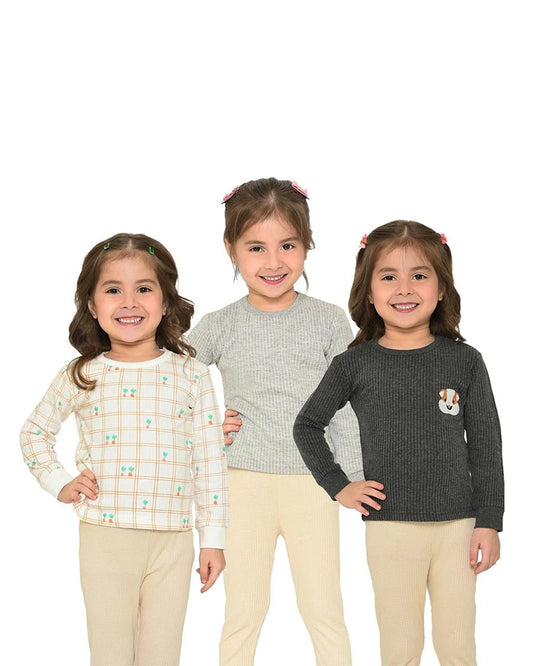 Mi Arcus Multicolor Winter Wear Thermal Top Set-Cotton Knit-Solid-Pack Of 3-For Infants