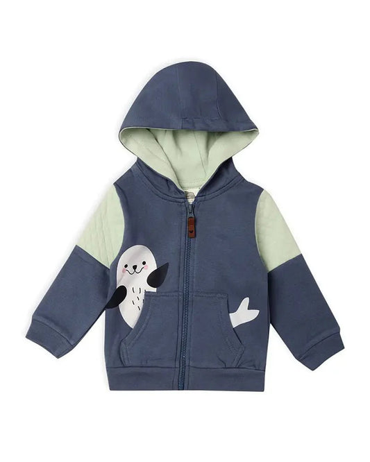 Mi Arcus Navy Blue Winter Wear Hoodie-Cotton & Polyester-Printed-For Infants