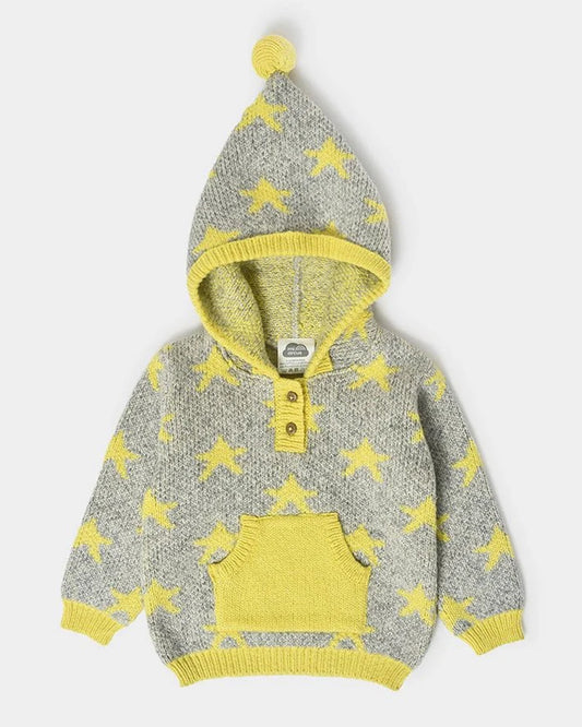 Mi Arcus Grey & Yellow Winter Wear Hoodie-Cotton & Acrylic-Printed-For Infants