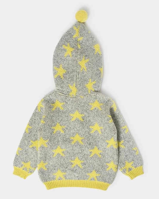 Mi Arcus Grey & Yellow Winter Wear Hoodie-Cotton & Acrylic-Printed-For Infants