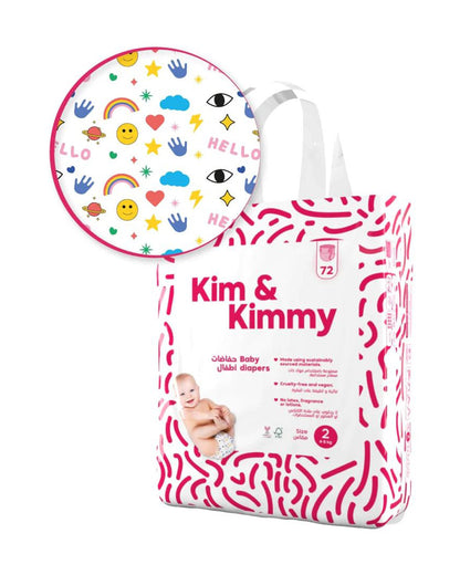 Kim & Kimmy Funny Icons Taped Diapers-Size 2 (4-8Kg)-With Wetness Indicator