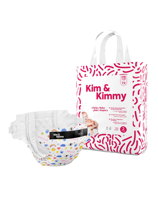 Kim & Kimmy Funny Icons Taped Diapers-Size 2 (4-8Kg)-With Wetness Indicator