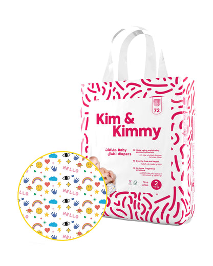 Kim & Kimmy Funny Icons Taped Diapers-Size 2 (4-8Kg)-With Wetness Indicator