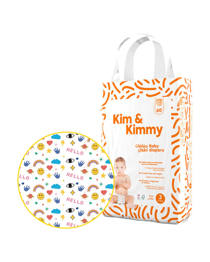 Kim & Kimmy Funny Icons Taped Diapers-Size 3 (6-11Kg)-With Wetness Indicator