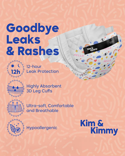 Kim & Kimmy Funny Icons Taped Diapers-Size 4 (9-14Kg)-With Wetness Indicator