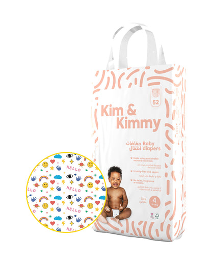 Kim & Kimmy Funny Icons Taped Diapers-Size 4 (9-14Kg)-With Wetness Indicator