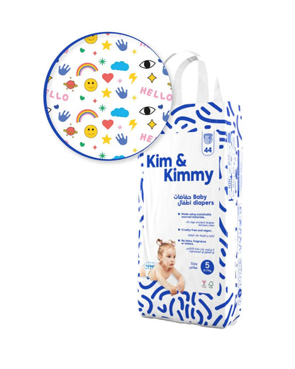 Kim & Kimmy Funny Icons Taped Diapers-Size 5 (12-17Kg)-With Wetness Indicator